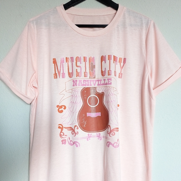 Pink and red Nashville Music City western short sleeve tee size M - Picture 6 of 7